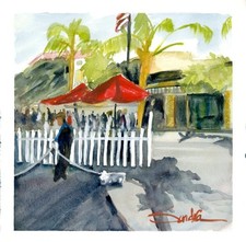 Street Dining - SandraWatercolors™ California - Dipinto acquerello originale