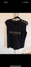 Balmain maglietta donna nera etichetta oro e bottoni taglia 40