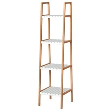 kleankin Scaffale Bagno a Scala 4 Ripiani in Bambù 35x36x138.5cm Bianco e Legno