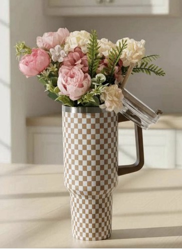 Bicchiere scacchi fiori - a, e