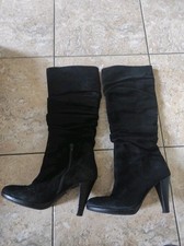 Stivali Lunghi Tacco Al Ginocchio Donna Neri Scamosciati