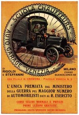 PUBBLICITA' 1916 AUTO GARAGE VENEZIA SCUOLA CHAUFFEURS MINISTERO GUERRA