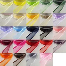 Nastro organza bordo satinato 25 mm bordo organdia trasparente bordato 23 COLORI 2 4 8 metri 486D