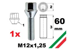 1 BULLONE RUOTA per CERCHI IN LEGA M12X1,25 60 mm  CONICO distanziali fiat alfa