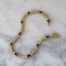 Bracciale Tennis 5Ct Taglio Ovale Creato in Laboratorio Zaffiro Blu Placcato Oro Giallo 14K 7"