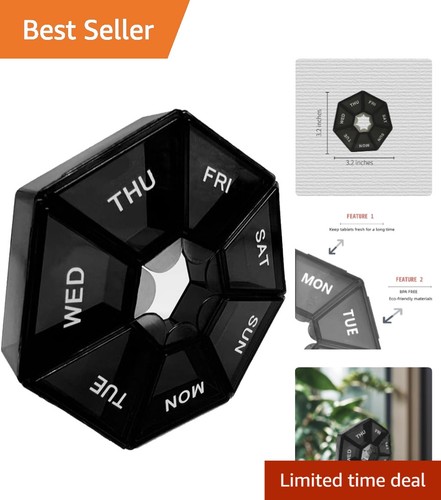 Portable black daily pill case - portable,