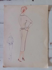 Figurino di moda anni 50-60 disengato e colorato a mano