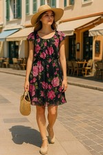 Abito floreale nero rosa blugirl blumarine originale £385, chiffon di seta, taglia UK 8