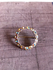 ANTICA SPILLA ANNI 40  Con cristalli Aurora Borealis In argento bagno Oro 