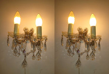 GRAZIOSA COPPIA APPLIQUE D'EPOCA MARIA TERESA 2 BRACCI PAIR OLD SCONCES LAMPÈ