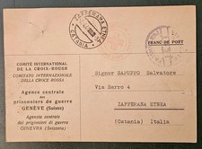 LETTERA Franchigia COMITATO INTERNAZIONALE CROCE ROSSA Zafferana Etnea 1944 