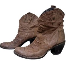 Stivaletti Donna Vintage Anni 80 Stile Texano Marrone Tacco 7 Pelle Cuoio Tg. 38