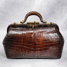 Bellissima antica borsa vittoriana in pelle di coccodrillo da viaggio Gladstone bagaglio Prop