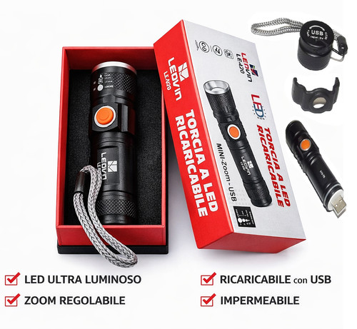 Torcia led ricaricabile usb - torcia,