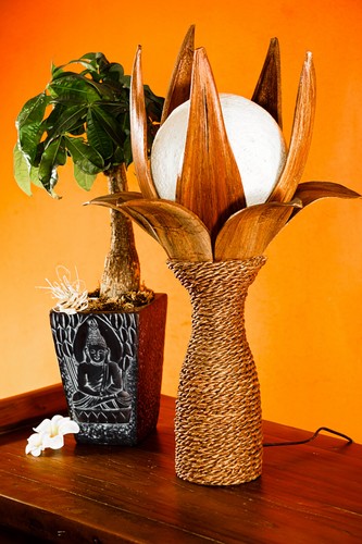 Legno lampada piantana noce - legno,