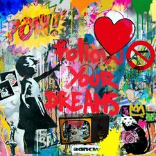 Omaggio Mr. Street Art Banksy Dada 100x100 vetro acrilico/alluminio Follow u Dreams/loft