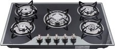 Piano di cottura a gas 5 fuochi in vetro temperato