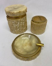 Set di tre accessori da tavolo vintage in alabastro posacenere e portagioie