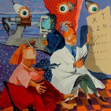 Serigrafia Pino Procopio Arte Figurativa Oculista Occhiali Mestieri Caricatura