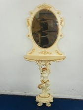 CONSOLLE E SPECCHIO CON ANGELO IN LEGNO AVORIO ORO ENTRATINA SOGGIORNO