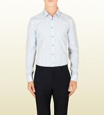Gucci Runway STRIPED Web Camicia Skinny Blu-Bianco Chiaro 38(15) Made in Italy,RARA