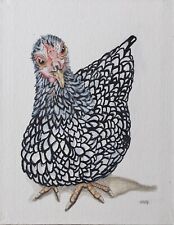 Dipinto originale firmato WYANDOTTE POLLO, CoA, arte animale, American Sebright