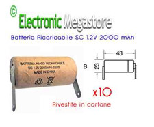 Batteria Ricaricabile NI-CD SC 1.2V 2000 mAh x10 Ideale per pacco batteria