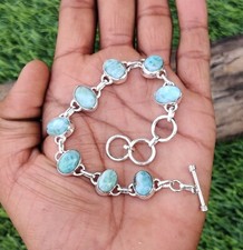 Bracciale Larimar naturale argento sterling 925 pietre preziose braccialetto argento MO**