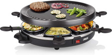 6 Party Grill Raclette 162725, 800 W, 6 Persone, Forma Rotonda Intelligente, Ner