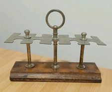 VECCHIO PORTA TIMBRI METALLO E LEGNO 10 POSTI VINTAGE  