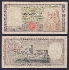 Banconota Italia 50000 lire Leonardo 1967 P.-99a BB/VF