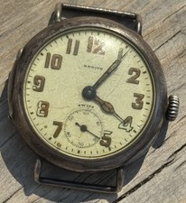 Orologio da polso Zenith vintage, orologio trincea ufficiali argento WW1 funziona ma si ferma