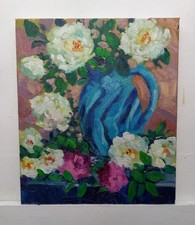 Dipinto Ad Olio Su Tela Fiori Rose Natura Morta Olio Cm30x35