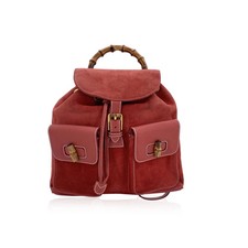Vintage Gucci Red Suede Bamboo