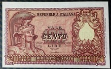 REPUBBLICA ITALIANA 100 LIRE 1951 ITALIA ELMATA  FDS UNC