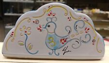 PORTATOVAGLIOLI IN CERAMICA BIANCA PAVONCELLA CELESTE ARTIGIANATO SARDO SOUVENIR