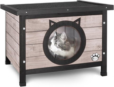 ® Casetta per Gatti in Legno Con Porta Design Orecchie Di Gatto, Cuccia Da Ester