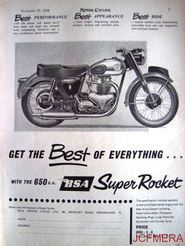 1958 motor cycle advert - cycle,