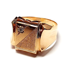 Anello da uomo in oro massiccio 18k vintage anni '50 Italia diamante naturale