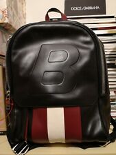  Bally Zaino Nuovo Pelle Nero Con Bande Rosse e bianca. 