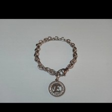 Bracciale colore argento con iniziale E e strass in acciaio donna