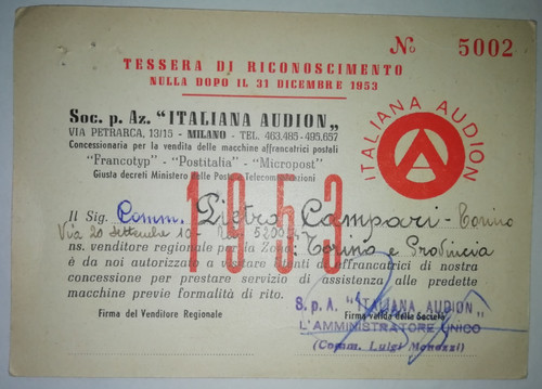 Soc italiana audion tessera - soc.,
