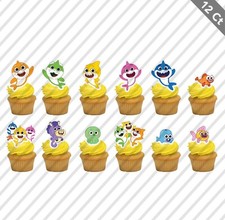 12 Baby Shark Cupcake Topper