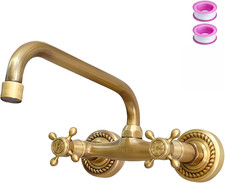 Rubinetto Da Parete Cucina in Ottone Anticato, Vintage Miscelatore Lavello a Mur