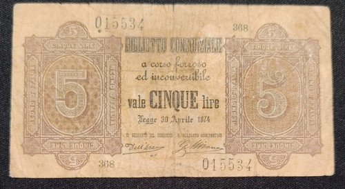 Lire consorziale 04 1874 - lire, 30/04/1874