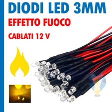 10 PEZZI DIODI LED 3mm effetto Tremolante Giallo Sfarfalla CABLATI 12V fuoco
