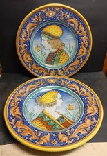 DERUTA GIOTTO 1973 grande coppia piatti maiolica da parata rinascimentali d.42,5