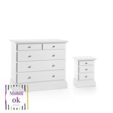 Trittico Comò e 2 comodini colore bianco e base a terra in arte povera