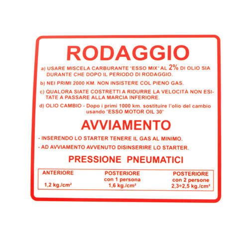 Adesivo rodaggio per piaggio - adesivo,