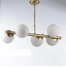 lampadario nuovo palle vetro  bianco sfere 5 luci soggiorno oro satinato salone